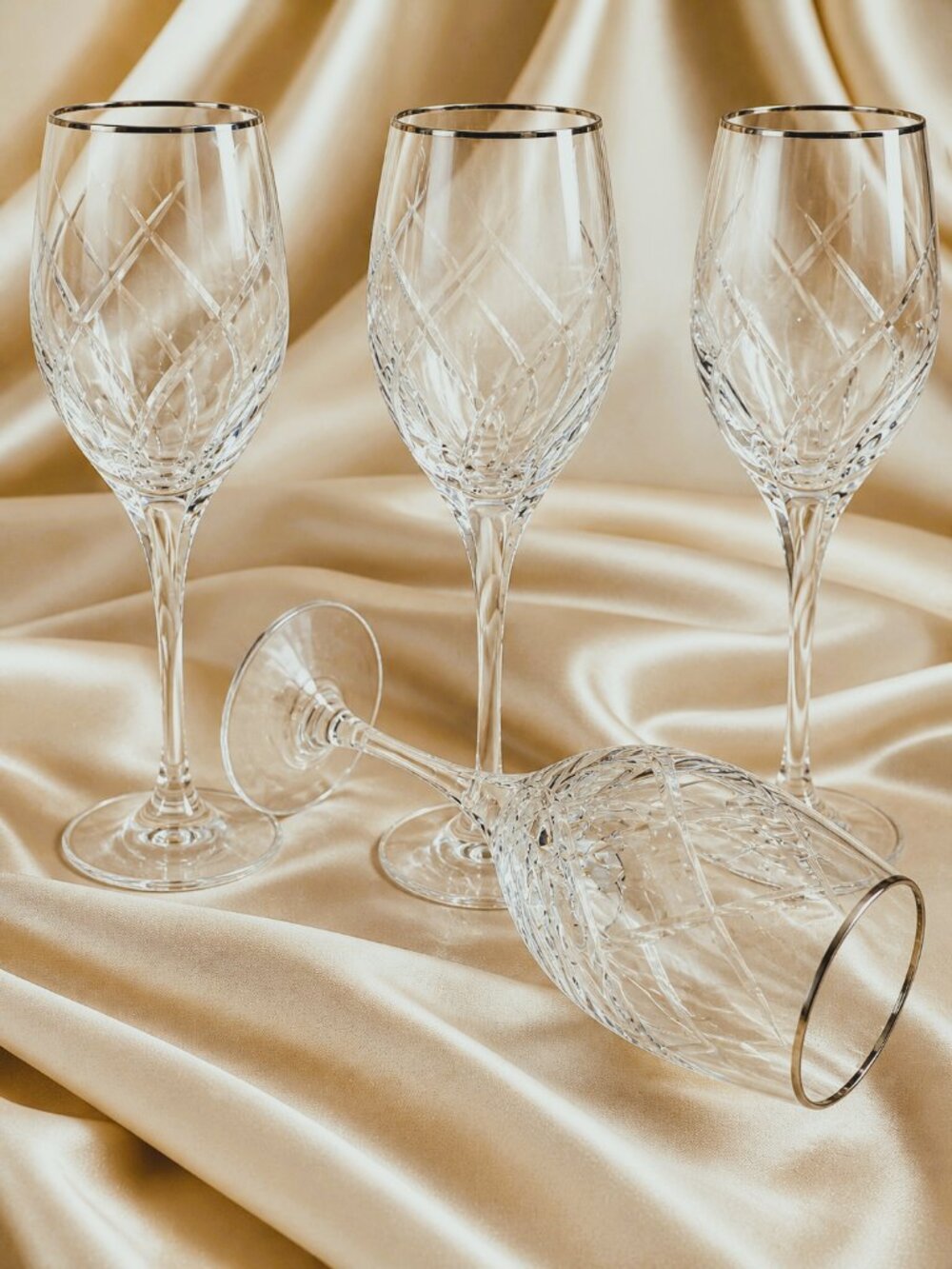Mikasa Olympus Platinum Crystal Wine Glasses Set 5 Silver Rim Discontinued
